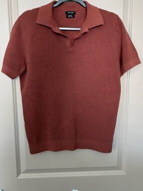 Massimo Dutti Men's Rust Red Short-Sleeve Knit Polo